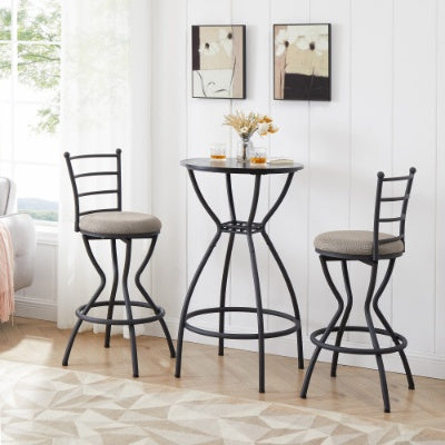 3-Piece Bar Table And Chairs Set with Metal Back and Fabric Seat