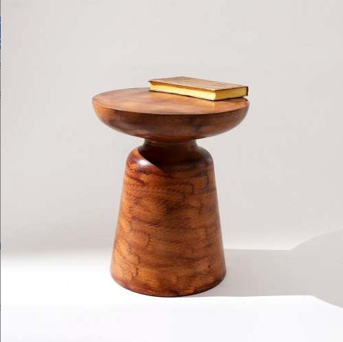 Decorative Iron Round Side Table With Natural Wood Finish