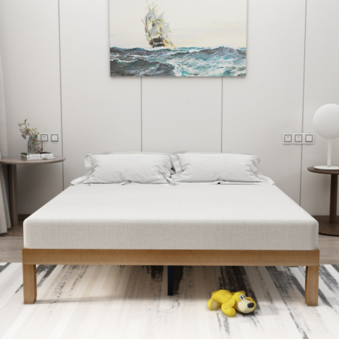 Large Wooden Platform Bed Frame - Queen Size
