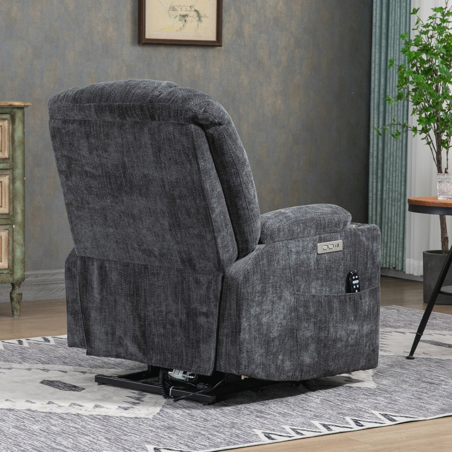 EMON'S Power Lift Massage & Heat Wide Overstuffed Recliner - Grey
