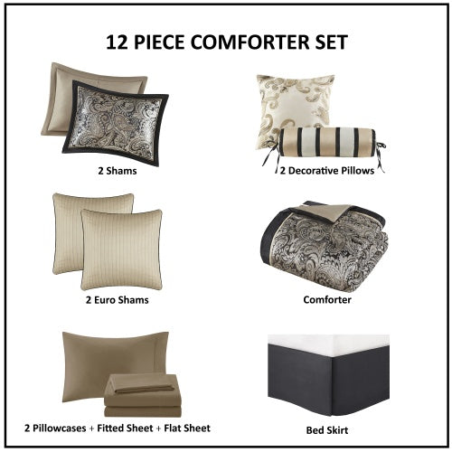12 Piece Comforter Set With Cotton Bed Sheets - Queen Size