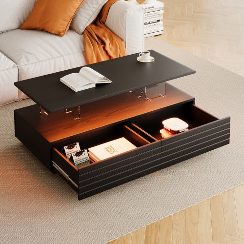 Rectangular LED Lights Coffee Table with 2 Drawers