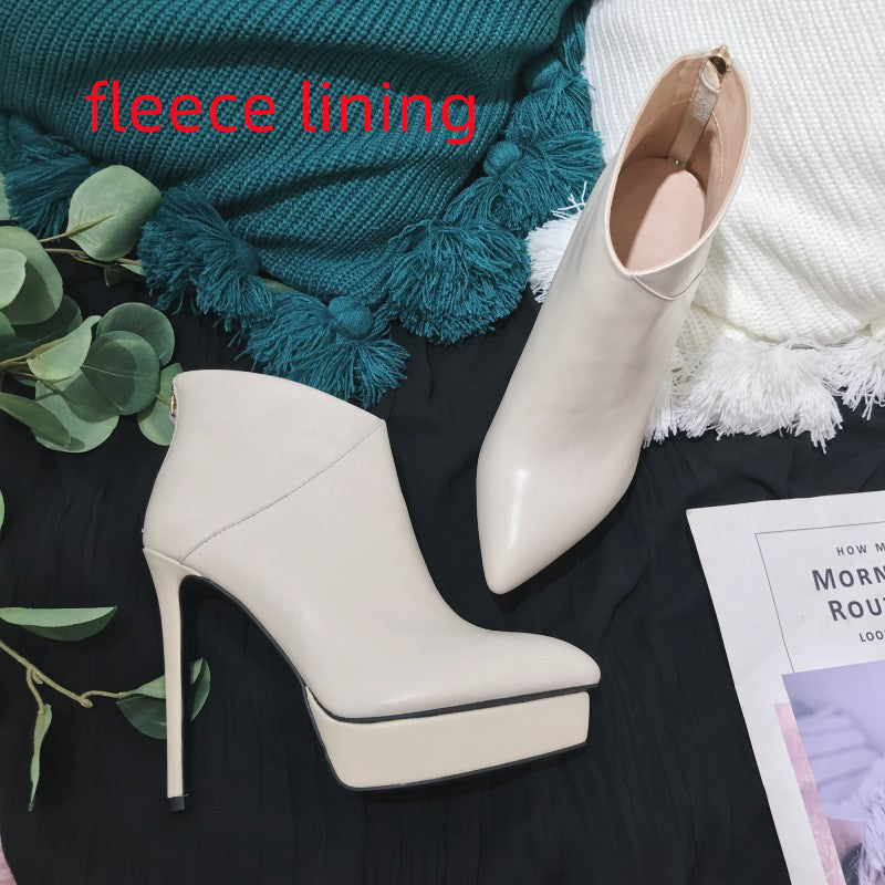 Leather High-heeled Stiletto Ankle Boots