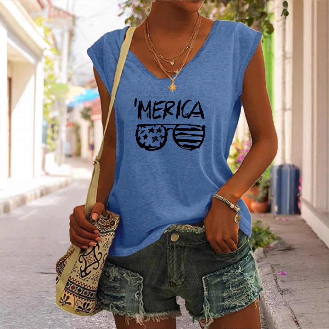 Glasses Flag Letters Sleeveless Tee