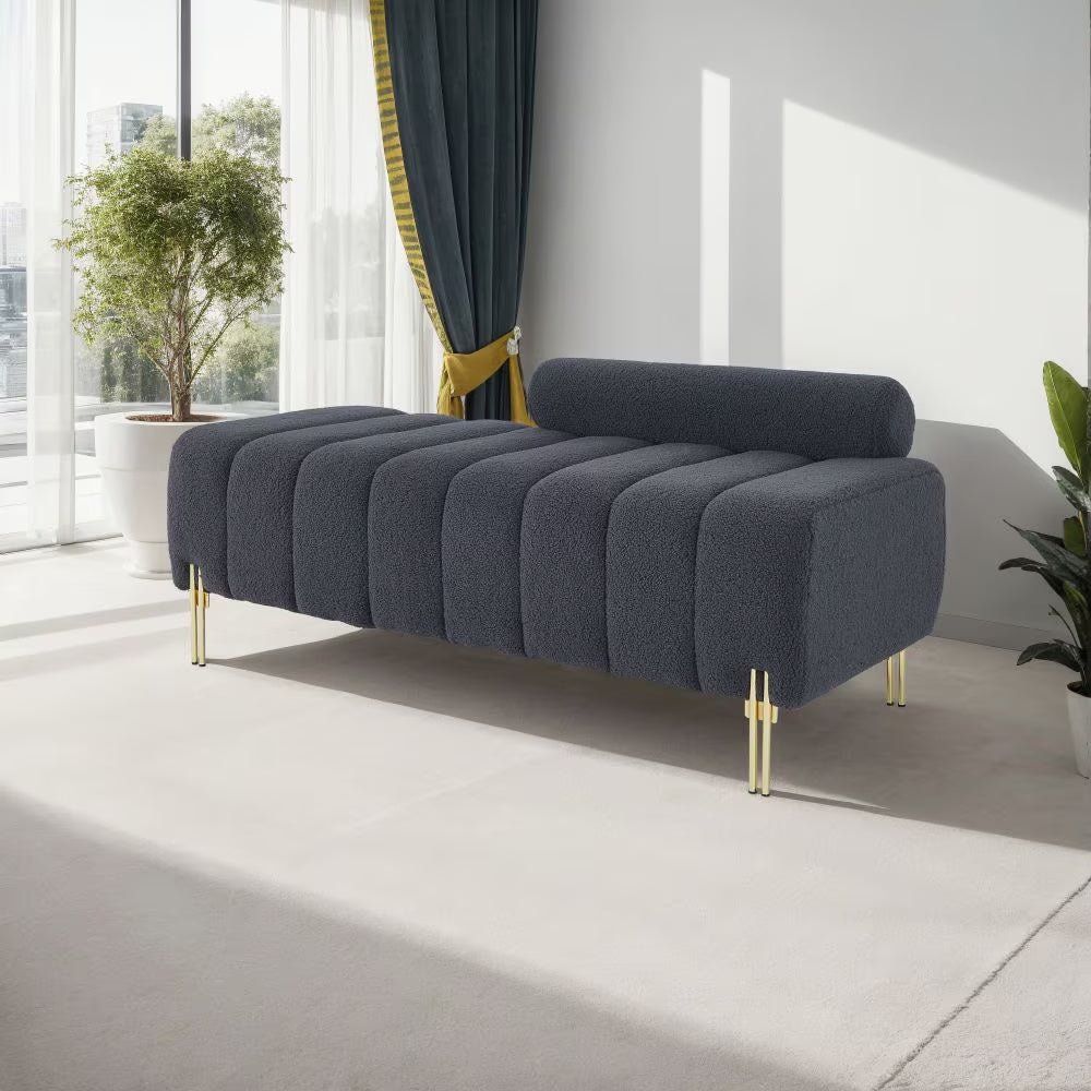 Teddy Velvet Bench For Bedroom - Grey