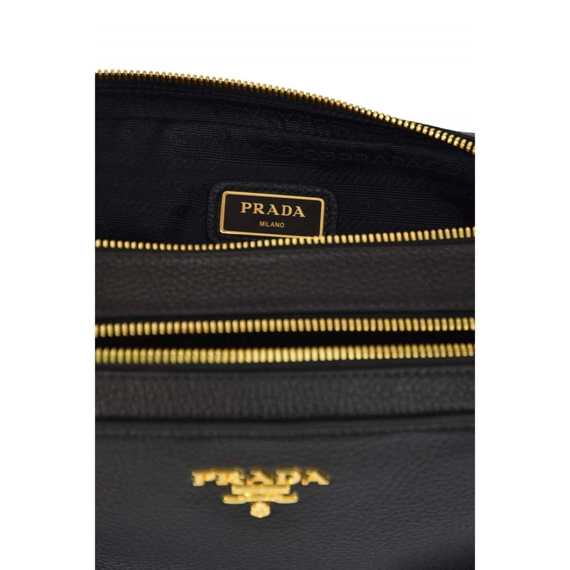 Prada Black Vitello Phenix Leather Double Zip Cross Body Bag 1BH079