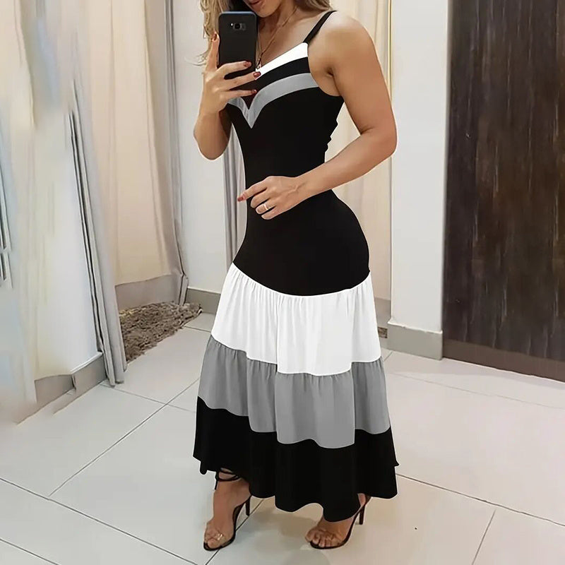 Sleeveless V Neck Spaghetti Strap Maxi Long Dress