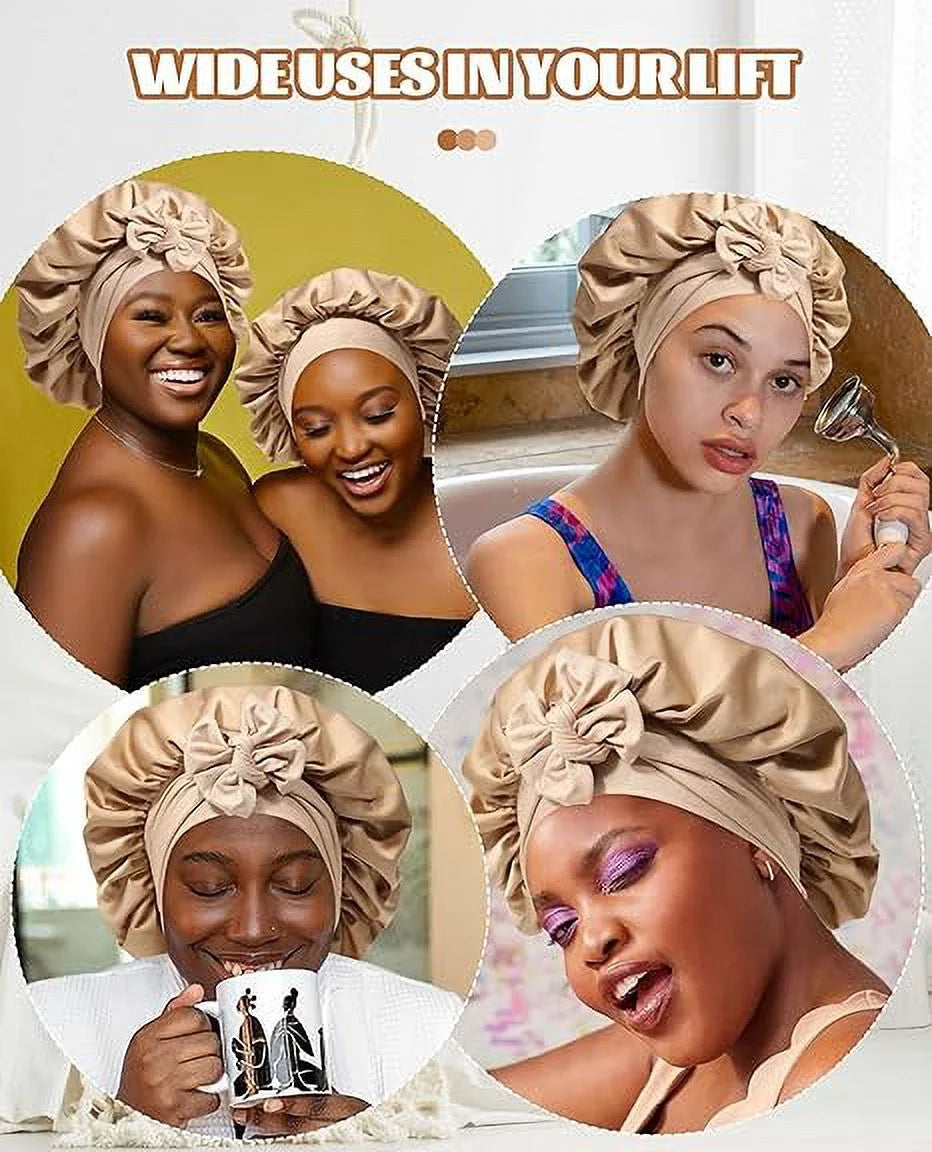 Elastic Tie Satin Bonnet for Sleeping