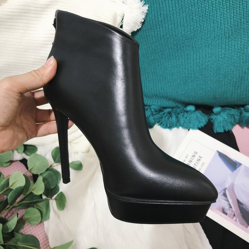 Leather High-heeled Stiletto Ankle Boots