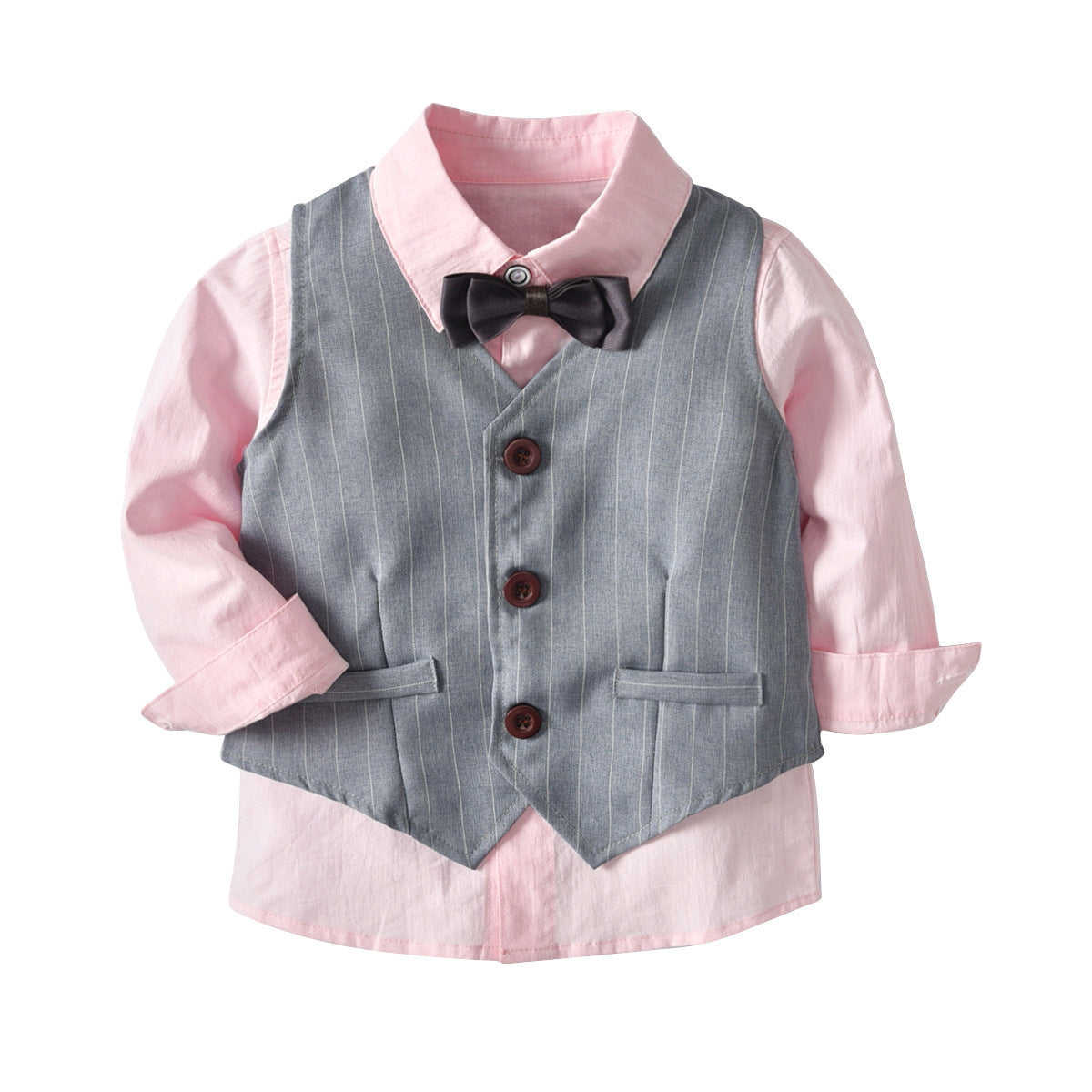 Long Sleeve Shirt Vest Trousers Bow Tie Set