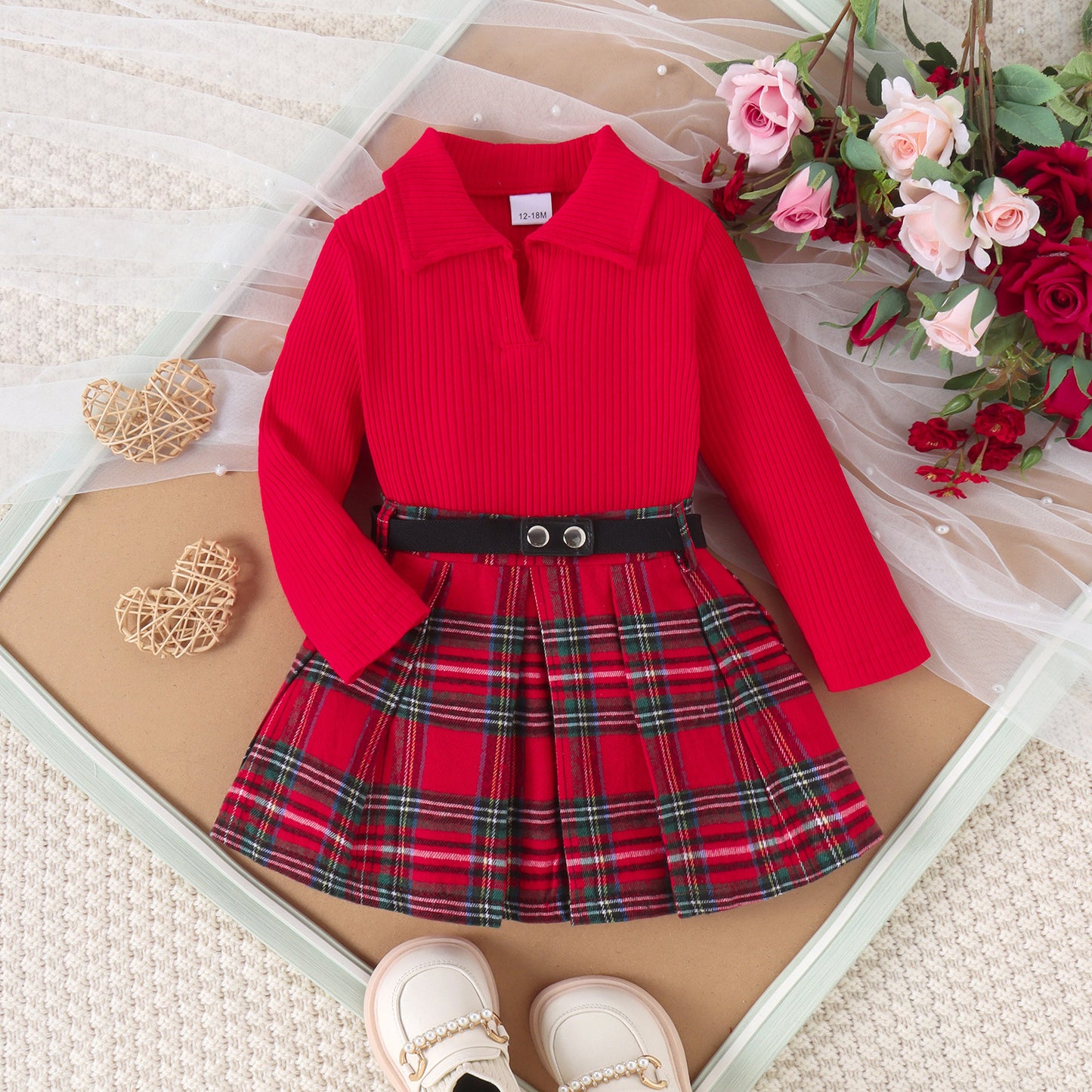 Long Sleeve Pleated Skirt Set