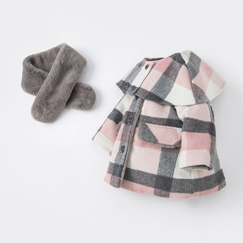 Mid-length Plaid Wool Scarf Jacket 3-Piece Outfit