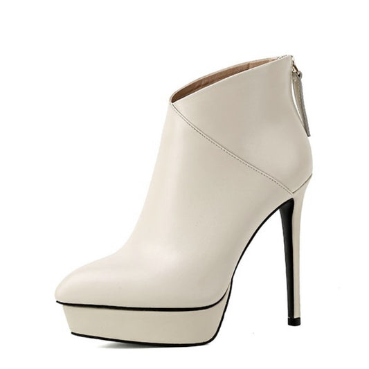 Leather High-heeled Stiletto Ankle Boots