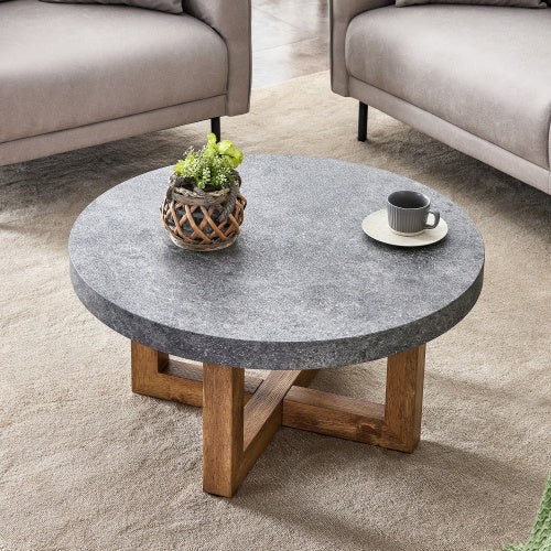 Modern Gray Texture MDF Round Coffee Table