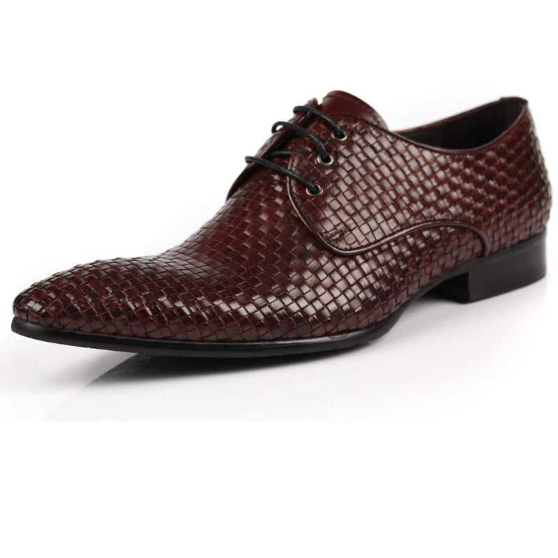 Leather Woven Breathable Pointed Toe Dress Shoes