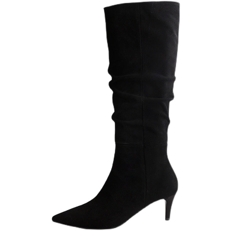 French Suede Brown Stiletto Boots
