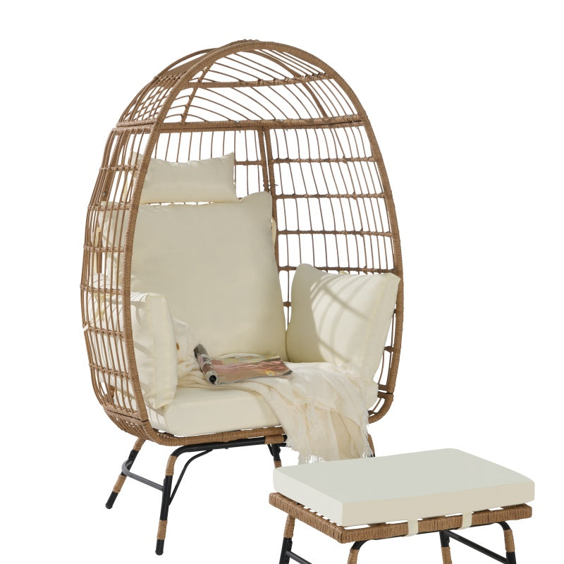 Indoor And Outdoor Willow Rattan Oversized Egg Chair with Footstool And Thick Cushion