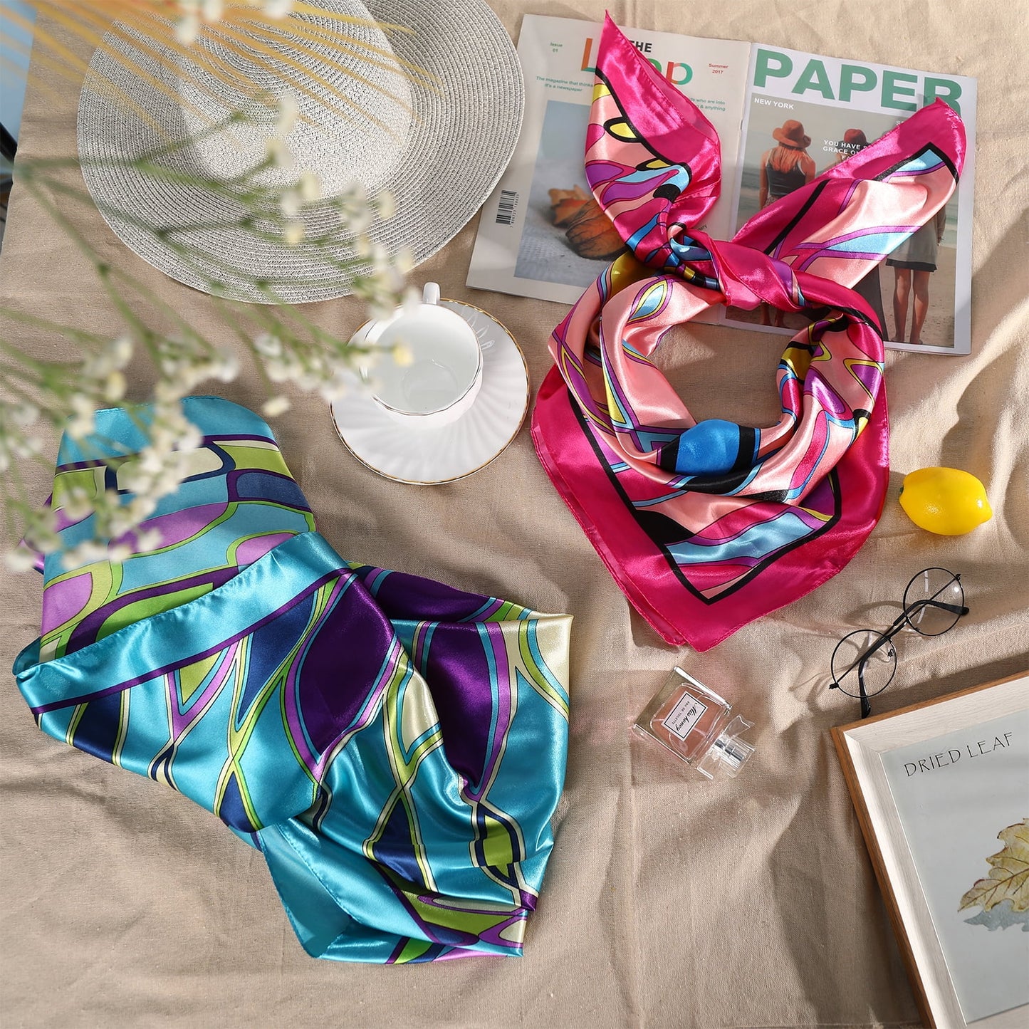 35” Large Satin Square Head Scarf - 2Pcs