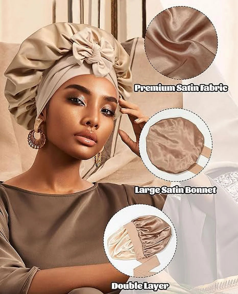 Elastic Tie Satin Bonnet for Sleeping