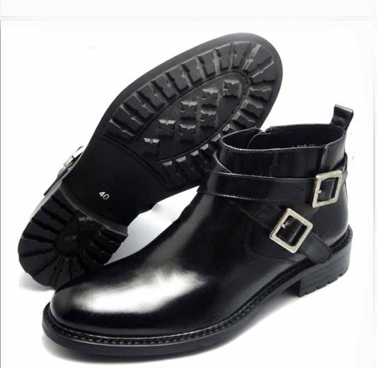 Two Buckle High-Top Leather Boots