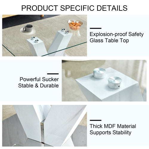 Modern Minimalist Coffee Table - Transparent Tempered Glass Tabletop With Silver MDF Pillars
