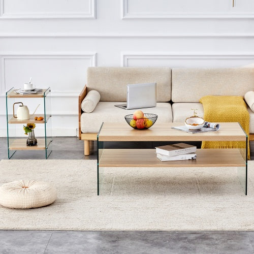 Double Layered Rectangular Coffee Table with Transparent Tempered Glass