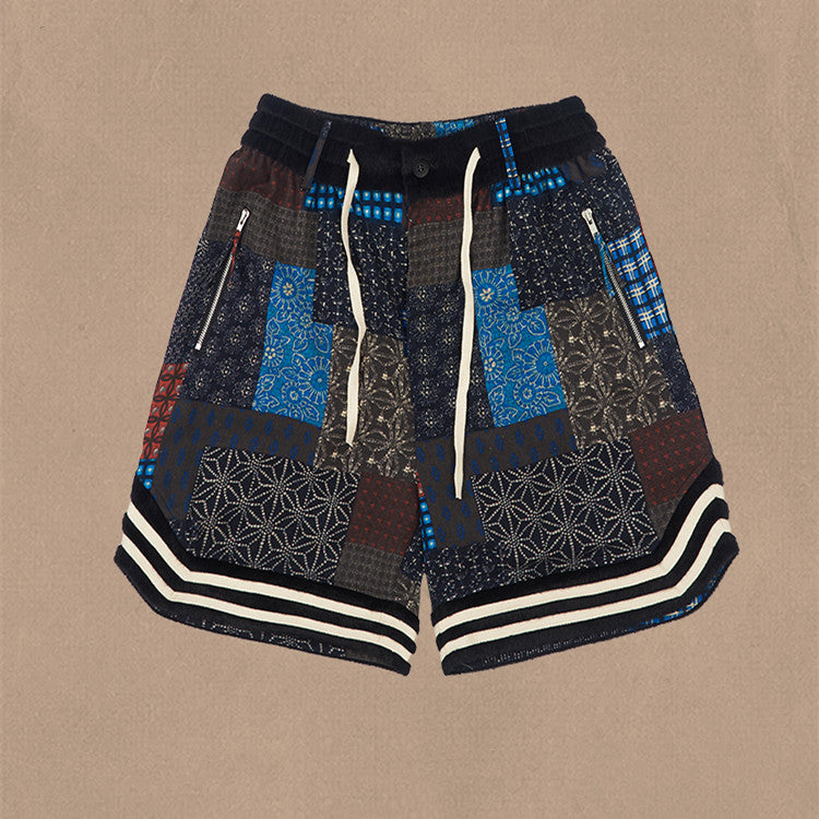 Linen Elastic Waist Panel Basketball Shorts