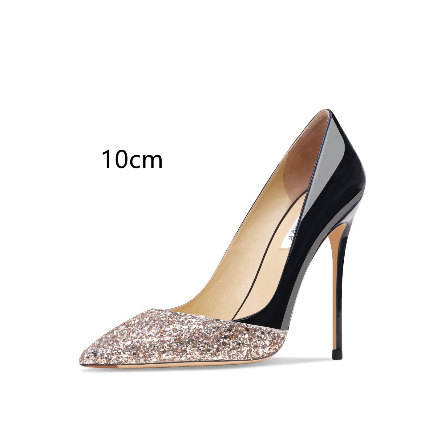 Gold Sequins Leather Stitching High Heels