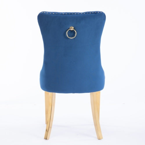 High-end Tufted Solid Wood Contemporary Velvet Dining Chair With Golden Stainless Steel Plating Legs -Nailhead Trim - Set Of 2