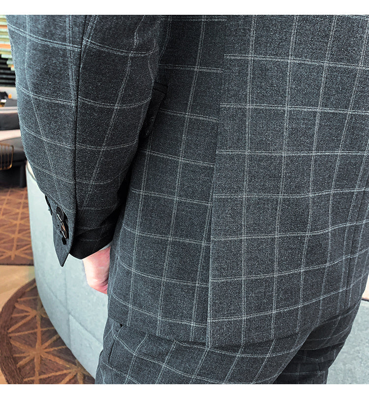 Plaid Three-Piece Slim-Fit Suit