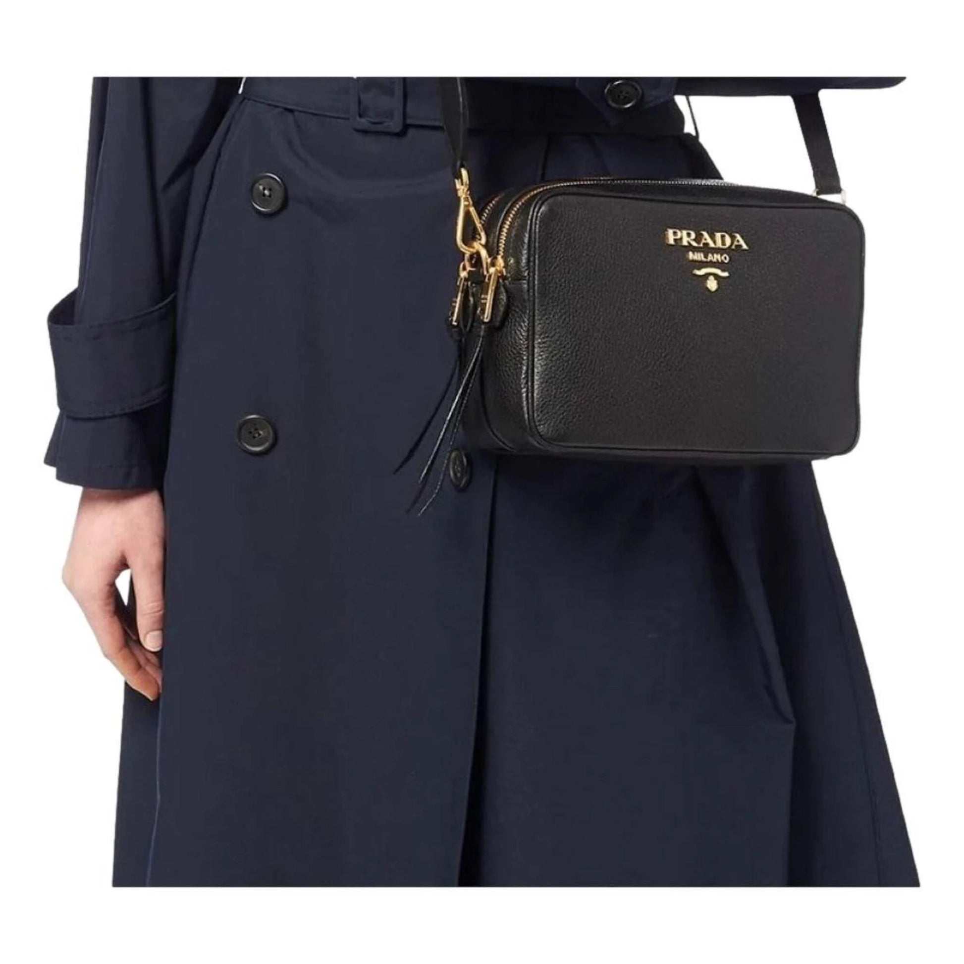 Prada Black Vitello Phenix Leather Double Zip Cross Body Bag 1BH079