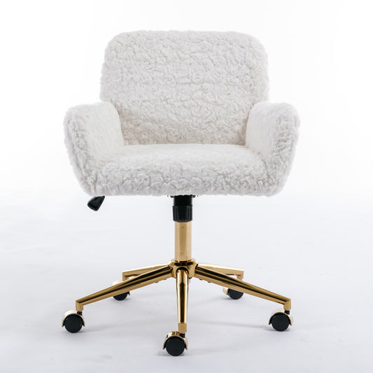 A&A Furniture Rabbit Hair Office Chair With Golden Base - Adjustable