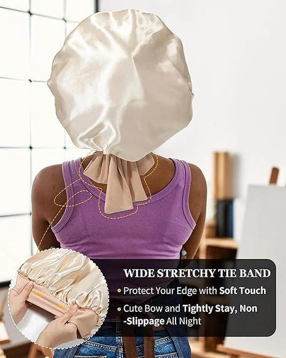 Elastic Tie Satin Bonnet for Sleeping