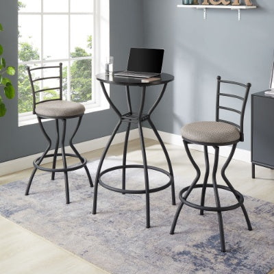 3-Piece Bar Table And Chairs Set with Metal Back and Fabric Seat