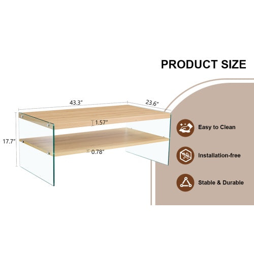 Double Layered Rectangular Coffee Table with Transparent Tempered Glass