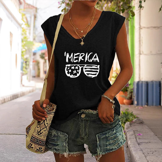 Glasses Flag Letters Sleeveless Tee