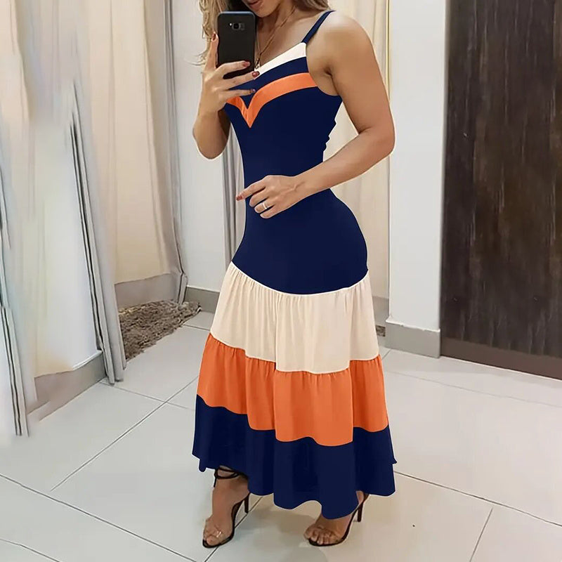 Sleeveless V Neck Spaghetti Strap Maxi Long Dress