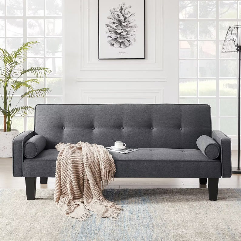 Tufted Fabric Convertible Sofa with Pillows