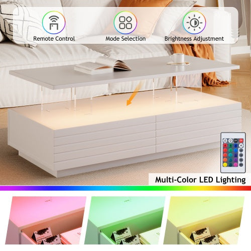 Rectangular LED Lights Coffee Table with 2 Drawers