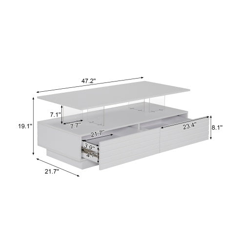 Rectangular LED Lights Coffee Table with 2 Drawers