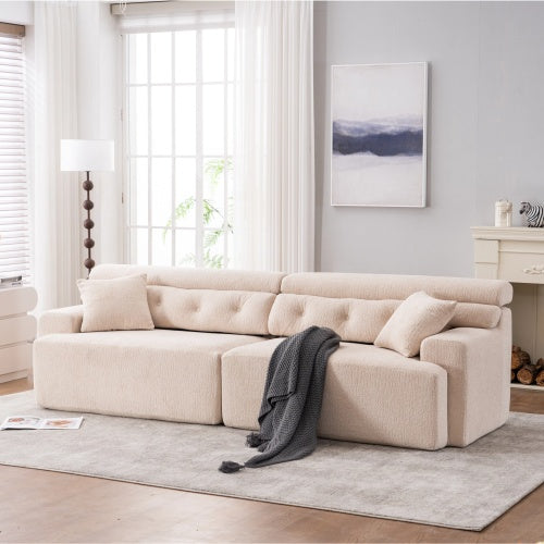 Chenille Fabric COMPRESSION SOFA with 2 Pillows - APRICOT
