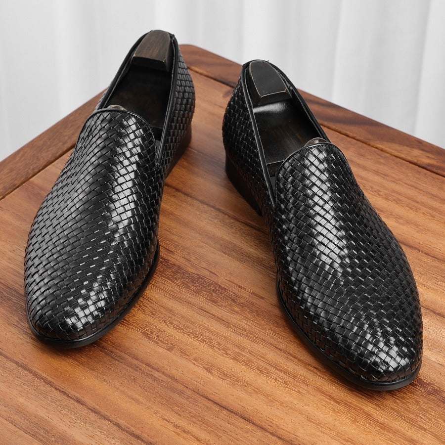 Genuine Leather Woven Slip-on Dress Shoes