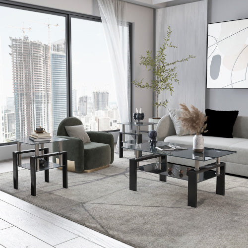 Modern Tempered Glass Tea End Table - Set Of 2