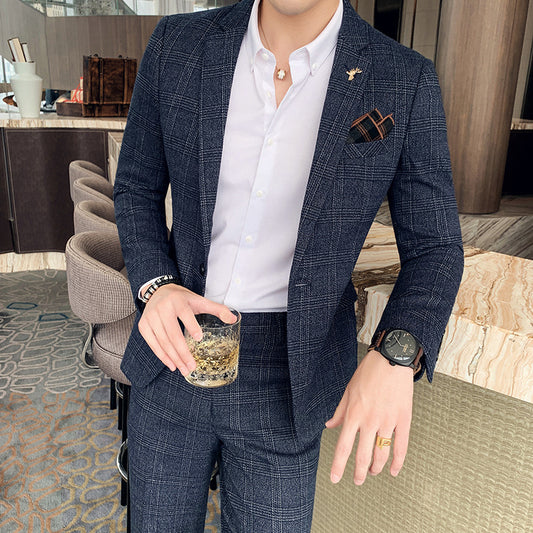 Plaid Business Slim Fit Two-Piece Suit
