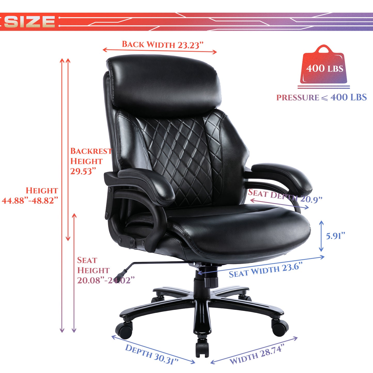 Tall Office Chair - 400lbs Heavy-duty Administrative Desk Chair