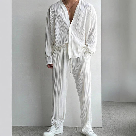 Casual Button Long Sleeve Trousers Suit