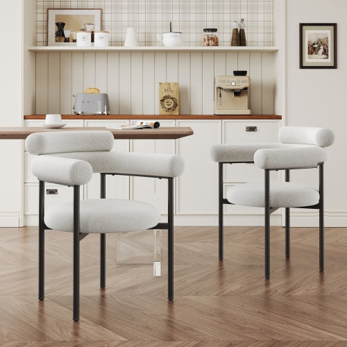 Upholstered Armchair Dining Chairs With Metal Legs Set of 2