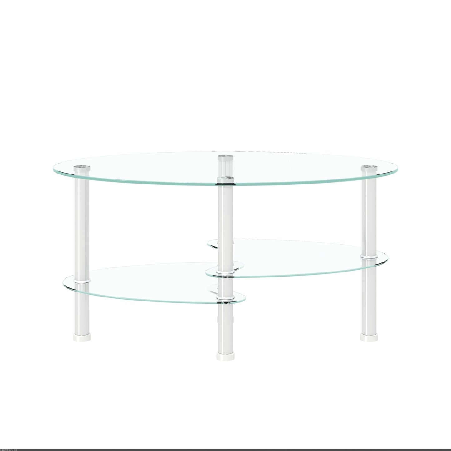 3-Layer Transparent Oval Glass Coffee Table with Stainless Steel Leg
