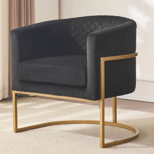 Velvet Gold Metal Bracket Lounge Chair With Curved Backrest