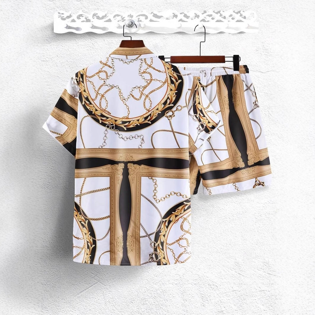 Gold Luxury Chain Digital Print Shirt Shorts Set
